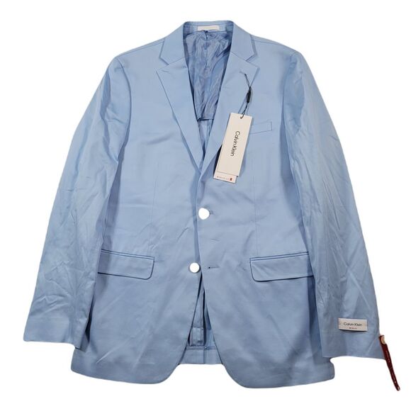 Calvin Klein Slim-Fit Suit Jacket Mens 42L 42 Blue Cotton Stretch $360‎ - Picture 1 of 9